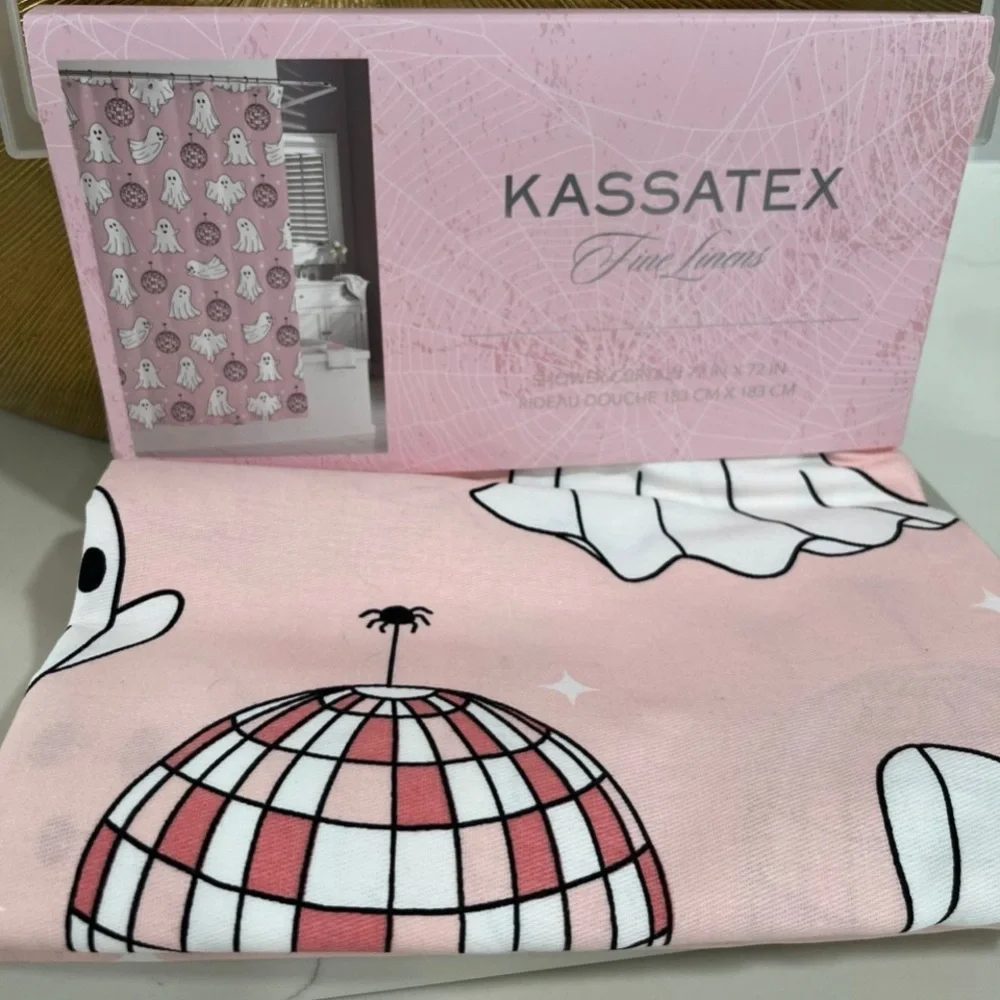 Kassatex Pink Ghost and Disco Ball Shower Curtain